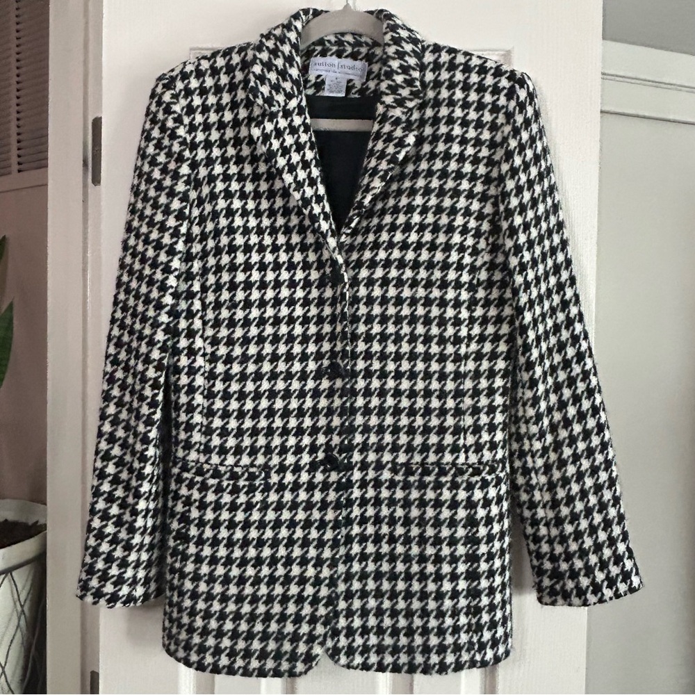 Sutton Studio Bloomingdales 100% Wool Hounds Tooth Blazer Coat Business Career